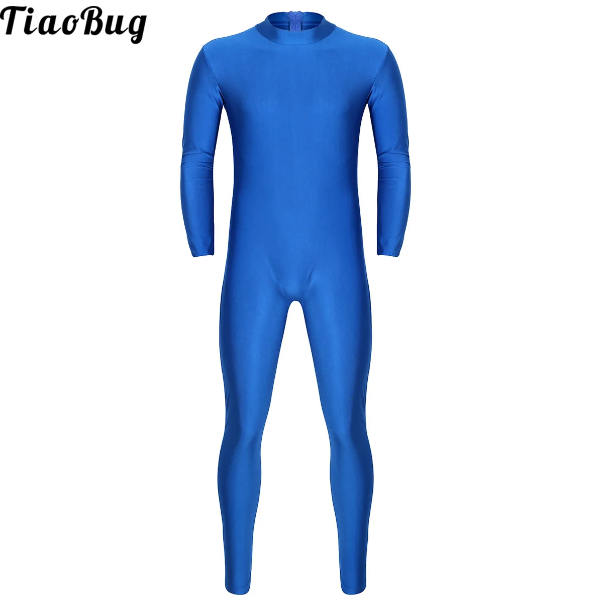 TiaoBug Mens Adults Well Fit One-Piece Mock Neck Long Sleeve Skin-Tight Solid Color Unitard Bodysuit Dancewear Swimsuit