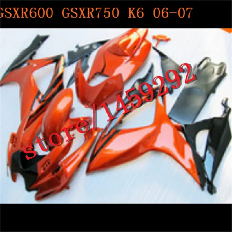 Motorcycle   Fairings Kit Fit For gsxr600/750 2006-2007 GSX600 750 2006  2007 orange black  Bodywork   Fairing Set