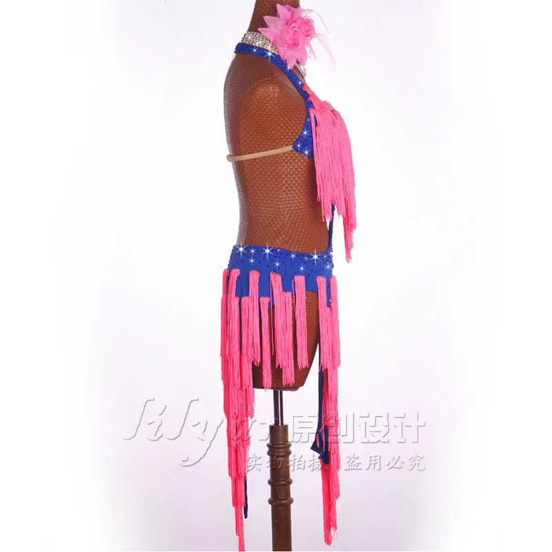 New Latin dress competition dress performance Dress Adult custom pink tassel open waist open back dance skirt