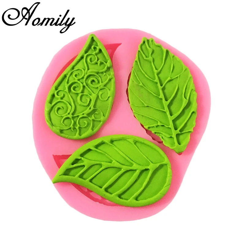 Aomily 3 Styles Multi Leaf Shaped Silicone Chocolate Cookies Cake Mold Silicone Soap Candy Fondant Chocolate Kitchen Mould