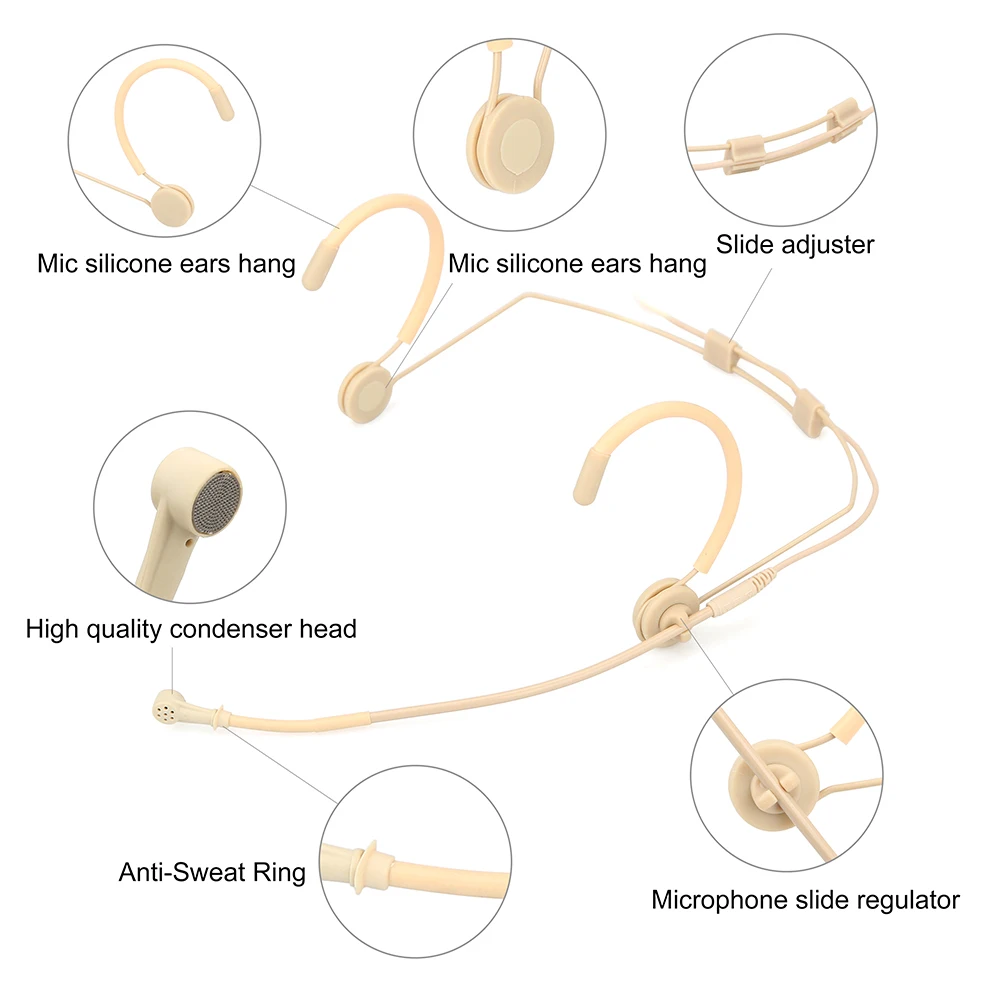 Kimafun-microfone colorido para couro, transmissor, gancho de orelha, microfone duplo, 4 pinos, mini xlr