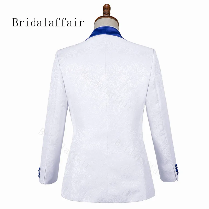 Bridalaffair 화이트 자카드 턱시도 Groomsmen 웨딩 정장 3 조각 세트 다채로운 레드 부르고뉴 블랙 블루 옷깃 바지 의상