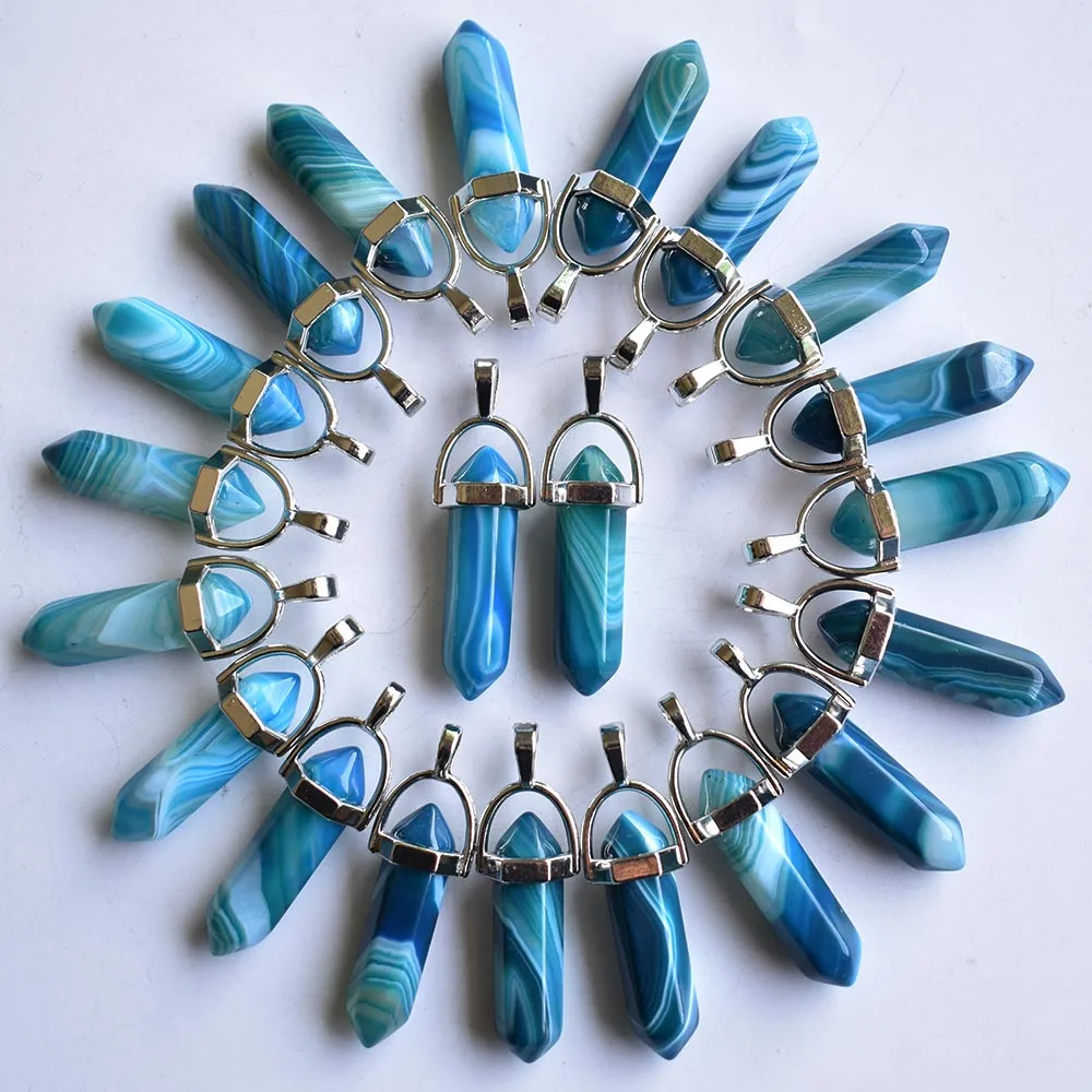 Wholesale 24pcs/lot 2020  trendy stripe blue onyx bullet shape point Chakra charms pendants for jewelry making free shipping