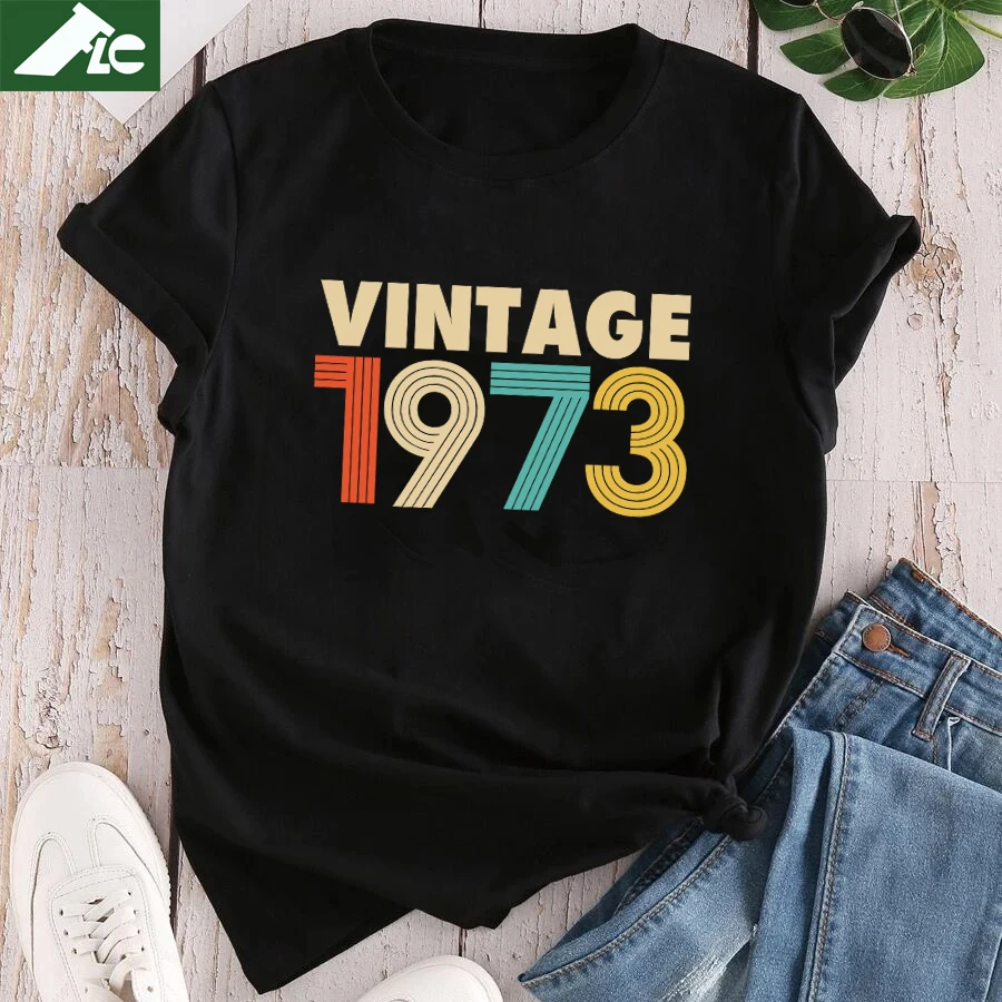 

1973 Women T-shirt Cotton Short Sleeve Oversized Tee Tops Fashion Print Female T Shirt Unisex Streetwear Clothes Birthday Gift