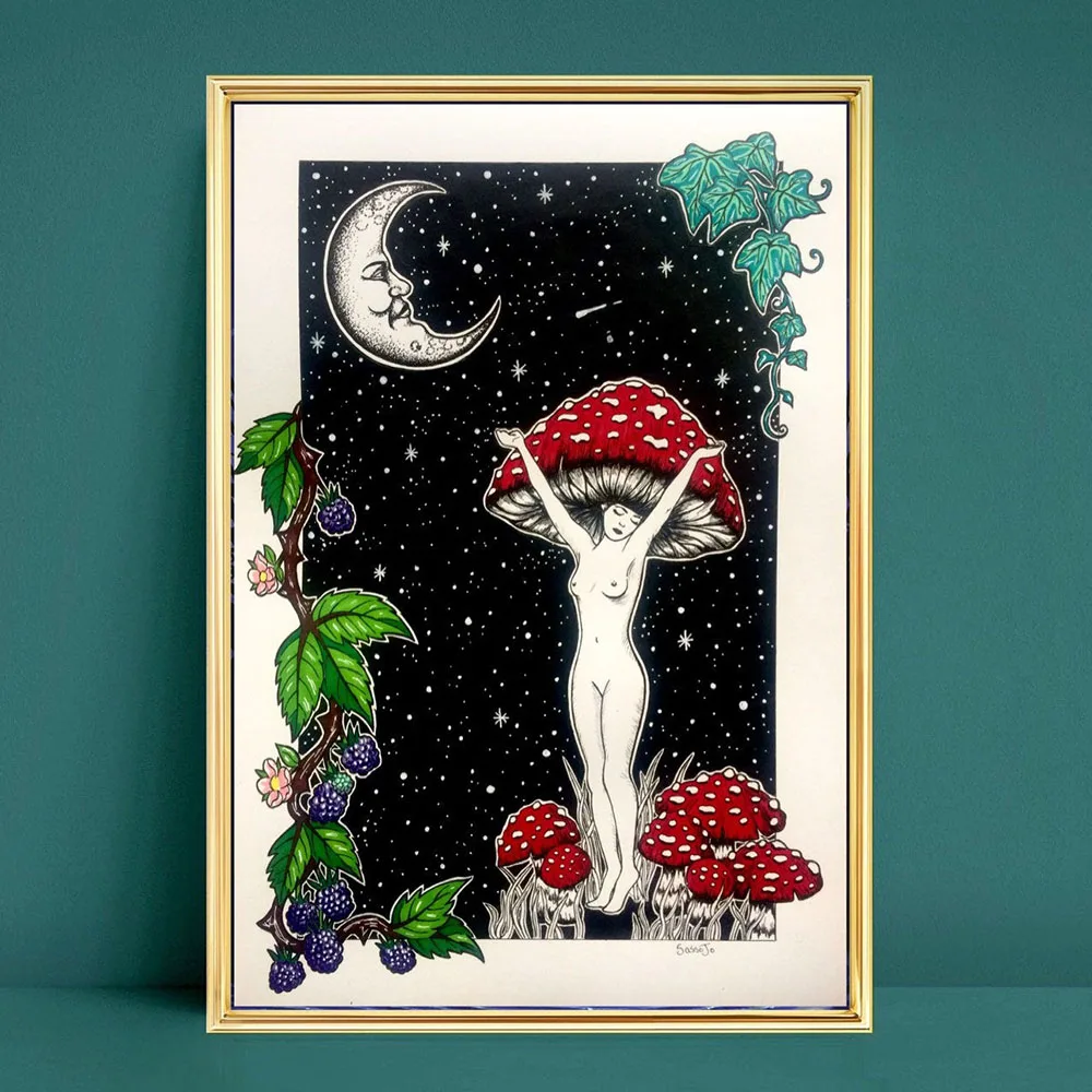 Kitchen Witchery Funny Posters and Prints Magic Mushroom Canvas Painting Psychedelic Wall Pictures for Living Room Home Decor