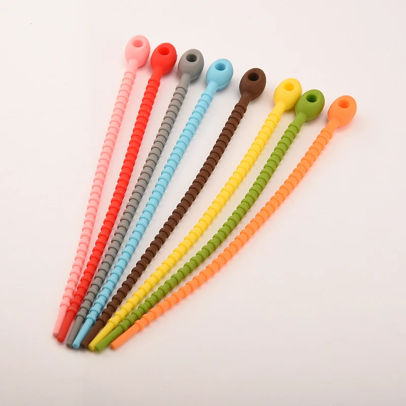 Candy Color Self Locking Multifunctional Silicone Ties, Cable Headset, Data Line, Wire Binder, Safe, Reusable, 8 Pcs, Lot