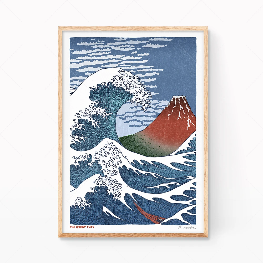 Great Wave off Kanagawa Print • Katsushika Hokusai Poster – Marroiak Illustration Remix – Japanischer Wellendruck – Groß