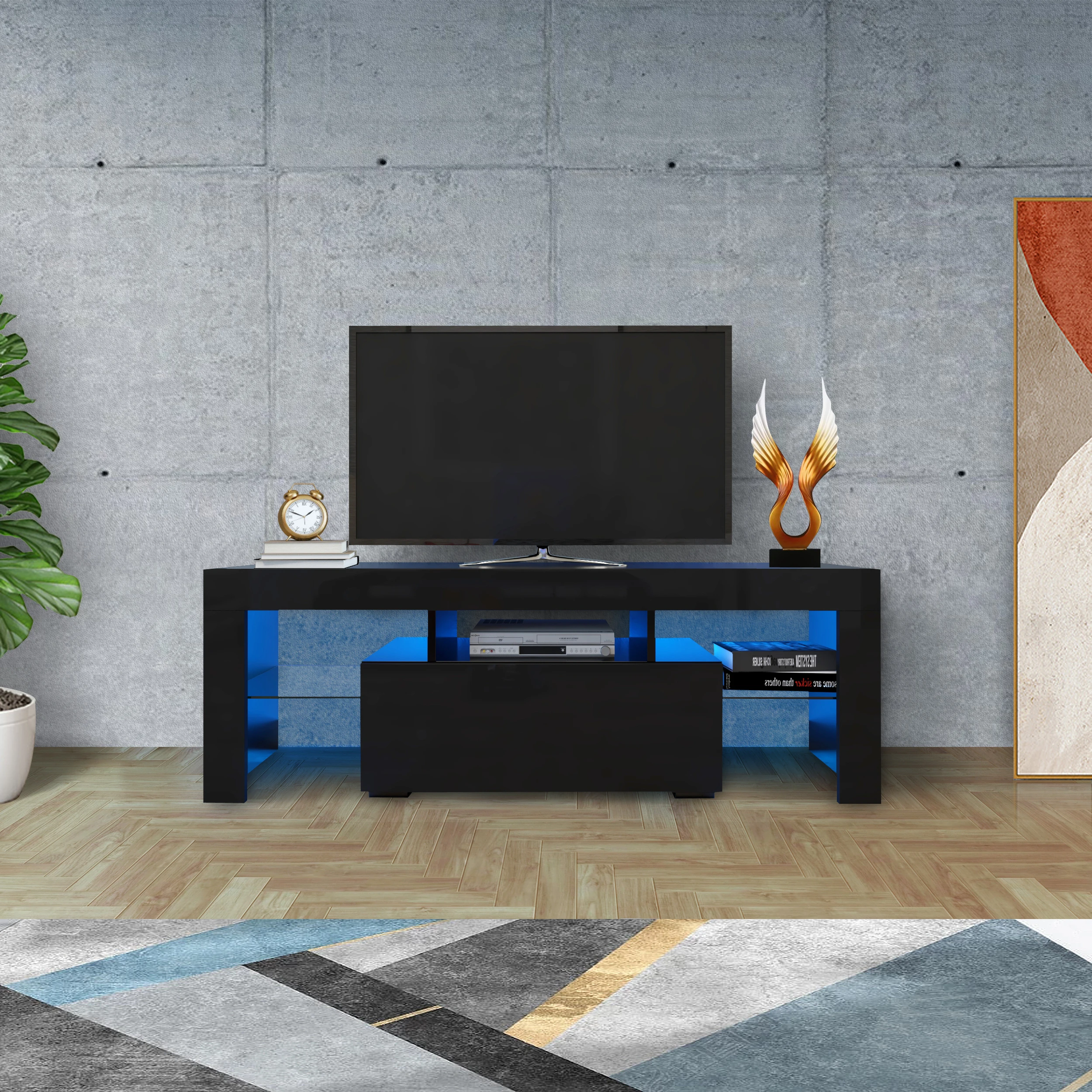 Entertainment TV Stand, Large TV Stand TV Base Stand with LED Light TV Cabinet