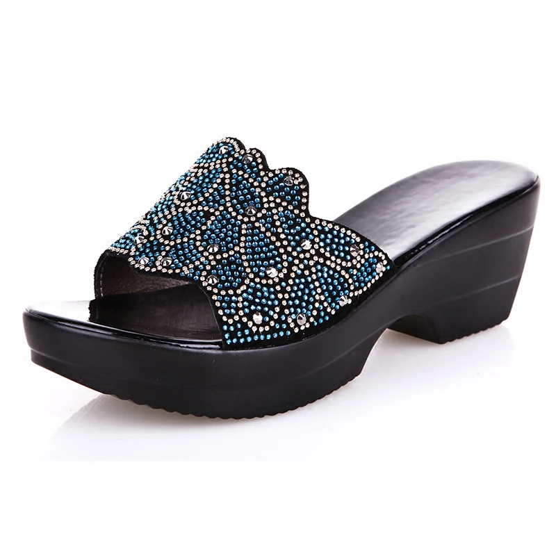 GKTINOO Large Size Women Sandals Summer 2024 Fashion Female Genuine Leather Slippers Middle - aged Wedge Shoes Mother Slippers