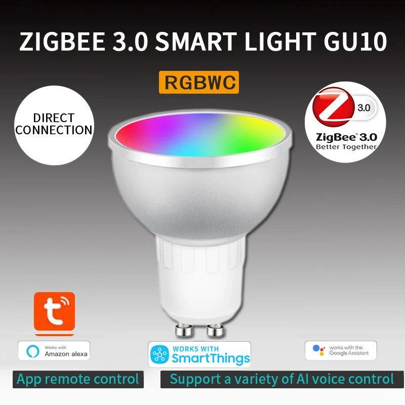 

Tuya Zigbee Gu10 Smart LED Lamp 5W RGBCW Spot Light Bulbs Smart Home Remote Voice APP Smart Life Timer With Alexa Google Home