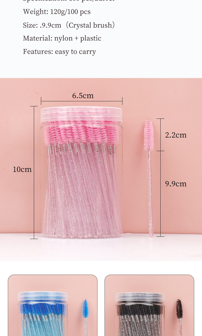 100 stücke Einweg-Wimpern verlängerung Make-up Pinsel Augenbrauen Kamm Mikro bürste mit Box Kristall griff Mascara Zauberstäbe Wimpern heben Werkzeug – Detail 2