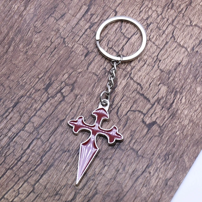 QIGO Red Enamel Long Cross Key Chain Christian Jewelry Accessories Gifts