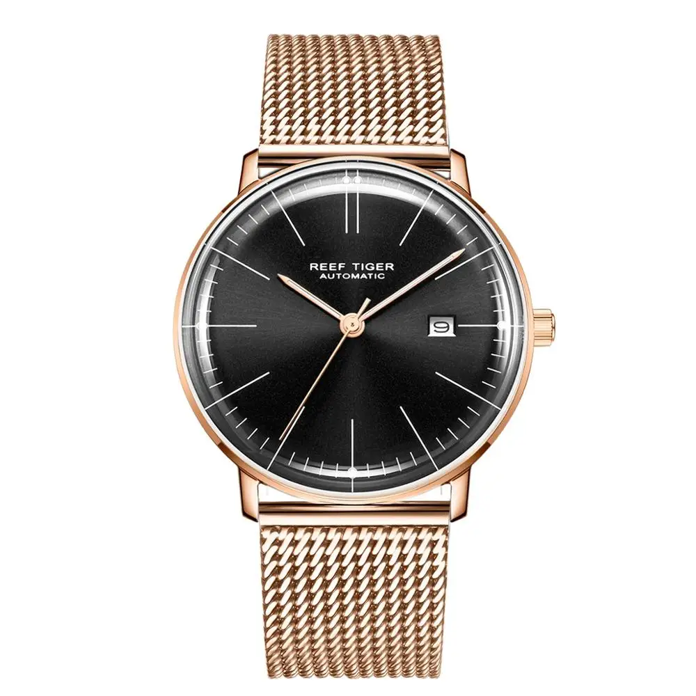 ساعة ريف تايجر الفاخرة للرجال، ساعات أوتوماتيكية للرجال، ساعة يد ميكانيكية ذاتية الرياح مقاومة للماء، ساعة عصرية رفيعة للغاية