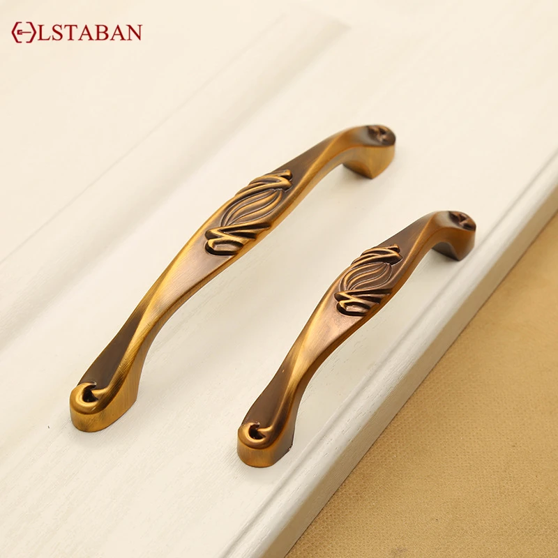 European Antique Copper Cupboard Wardrobe Shoe Cabinet Wine Cabinet Drawer Cabinet Door Zinc Alloy Yellow Bronze Handle