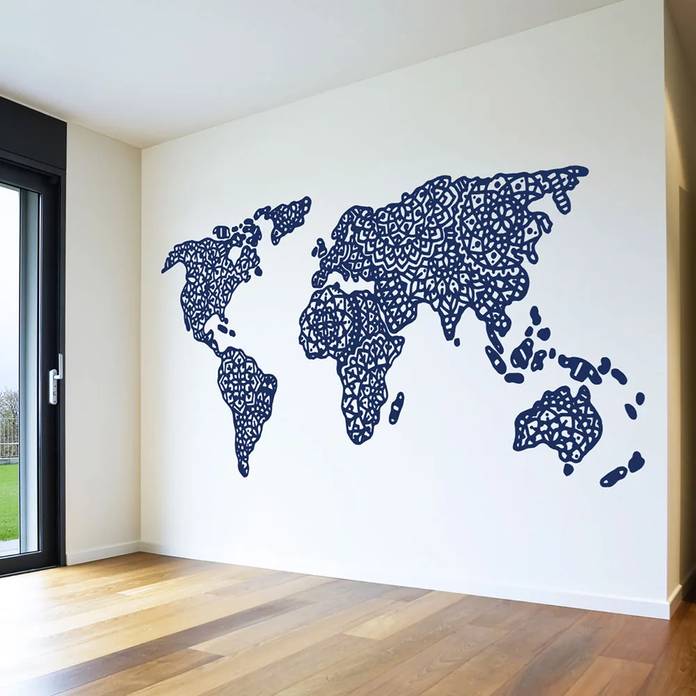Mandala mapa świata naklejki ścienne mapa kontur czechy naklejka ścienna z mapą winylu wymienny wystrój salonu wystrój domu tapety Z903