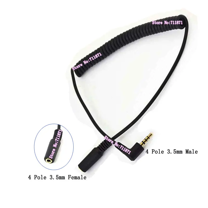 90 Degree Right Angle bend 4 Pole Elastic Telescopic 3.5 Male to Female Audio Cable Line Spiral Coiled 3.5mm male to female Line