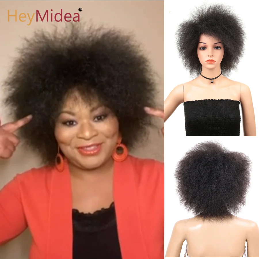 HeyMidea-Perruque Synthétique Courte et Bouclée pour Femme Noire, Afro Kinky Curly, Degré de Chaleur, Africain, Complet, 6"