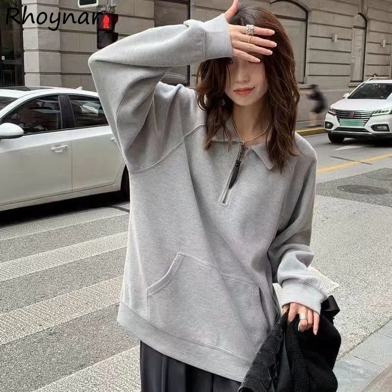 

Raglan Sleeve Sweatshirts Women Zipper Ulzzang Loose Aesthetic Vintage Casual Tender All-match Students Female Cozy Streetwear