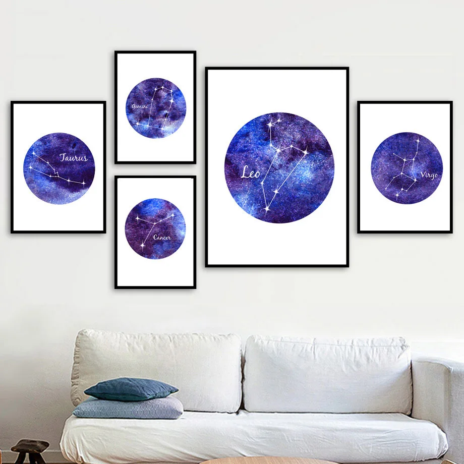 Zodiac Constellation Sky Landscape Nordic Posters And Prints Wall Art Canvas Painting Wall Pictures For Living Room Home Decor