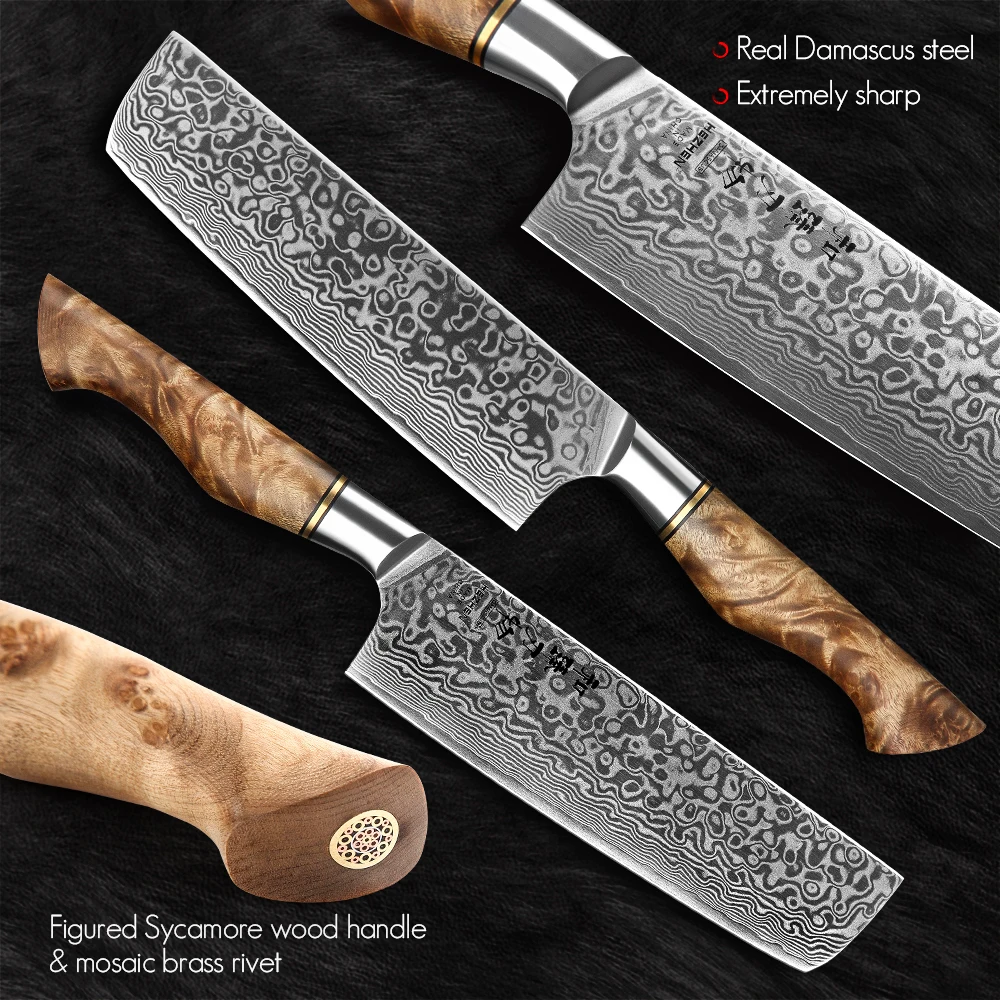 HEZHEN 7 Inch Nakiri Knife Real 67 Layer Damascus Super Steel Cut Meat Fish Vegetable Sharp Blade Kitchen Cook Knife