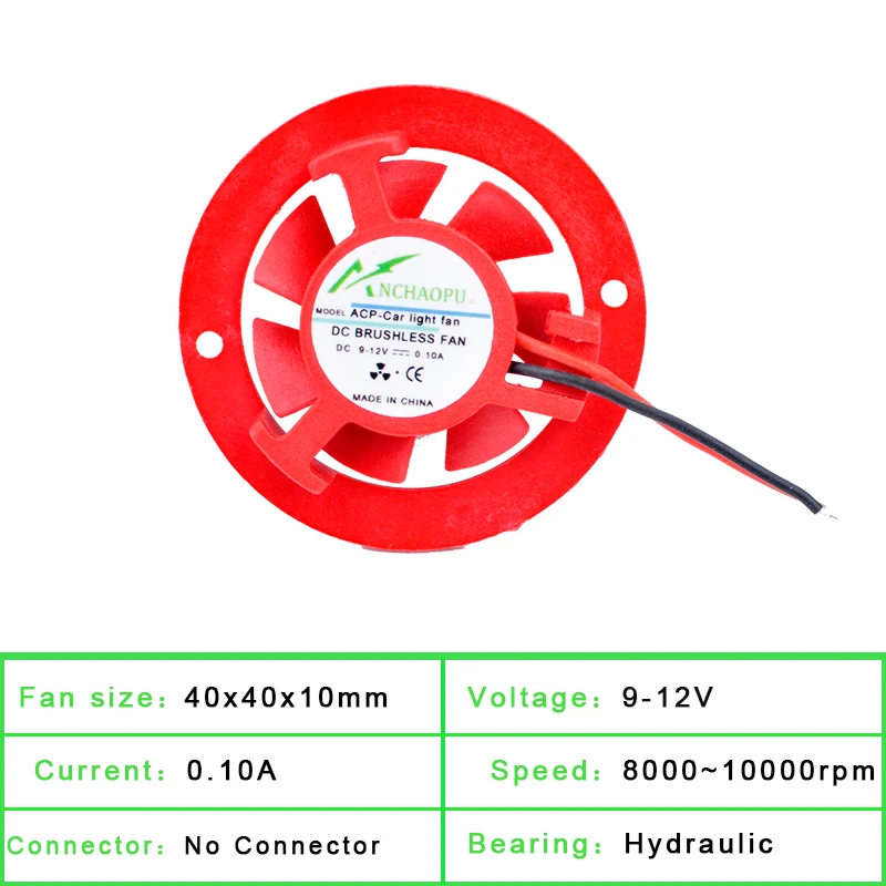 ACP-Car linght fan 40x40x10mm 9-12V universal 40mm diameter and 35mm hole pitch Cooling fan for LED car lights