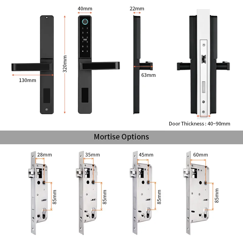 Tuya WiFi App Smart Door Lock  Aluminum Biometric lock fingerprint door handle Digital Keyless lock for Glass Sliding or Wooden