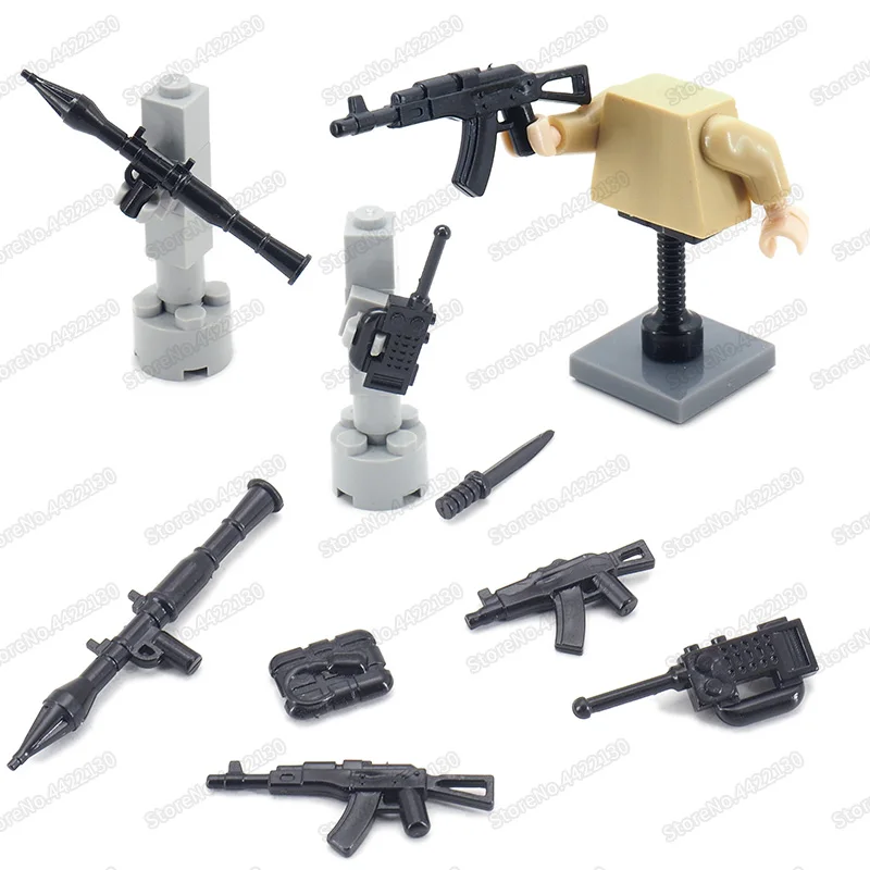 Armas militares para crianças, comunicador do exército, arma, bloco de construção do soldado, figuras equipamentos, acessórios, modelo WW2, Moc Toys, presente do menino