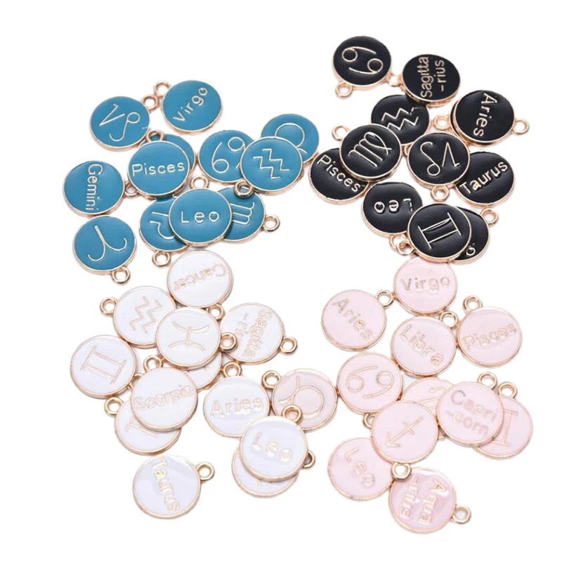 

12Pcs Enamel Constellation Charms Double Side Pendant Jewelry Making Accessories