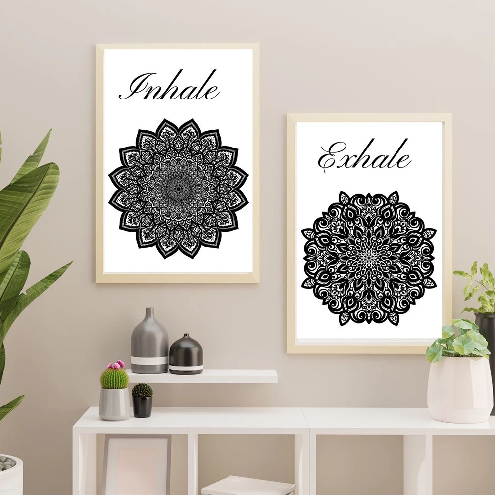 Bohemian Exhale Inhale Mandala Mindfulness Zen Wall Art Print Poster Picture Canvas Painting Yoga Room Living Room Home Decor