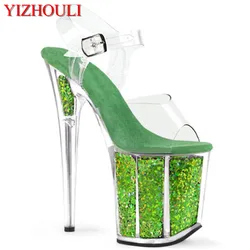 Stage model training sexy transparent green sequins 20 cm stiletto heels, 8 inch nightclub stiletto sandals