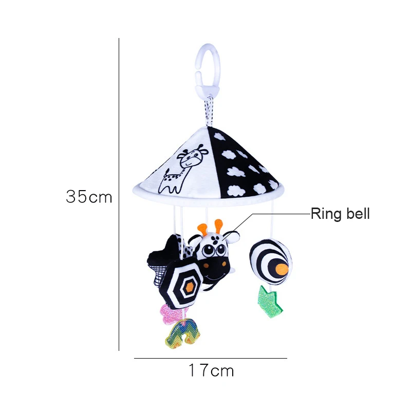 Black White Baby Rattle Bed Hanging Bed Around Cartoon Animals Wind Chime Exercise Newborn\'s Vision And Hearing Toy Baby Gifts