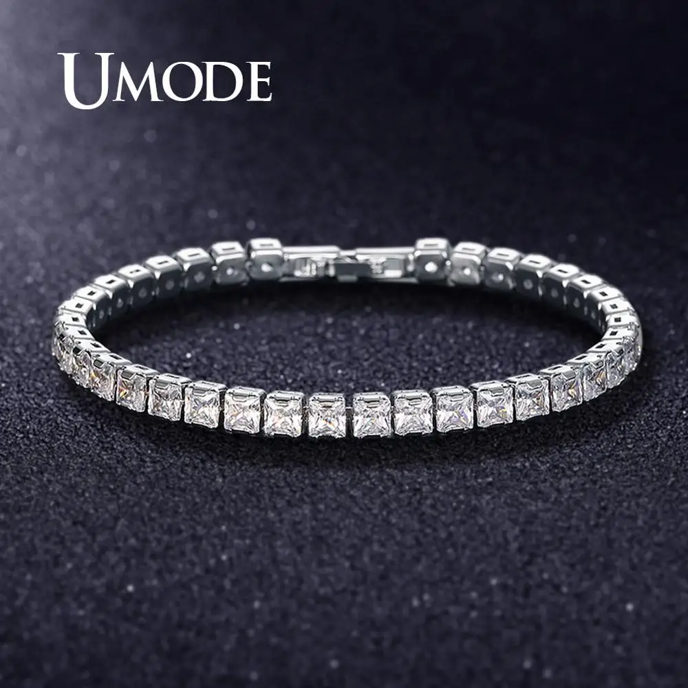 UMODE 0.25ct Clear Square Cubic Zirconia Tennis Bracelet for Men Women Wedding Luxury Jewelry 0.16 inches Femme Moda UB0178A