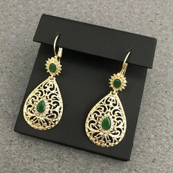 Morocco Court Style Drop Shape Design Earrings Women Wedding Photography Earrings Jewelry Hollow Carving Crystal Earrings