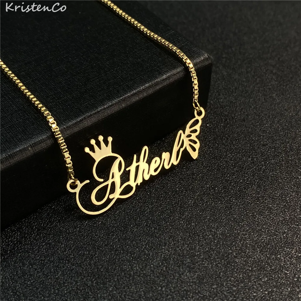 

KristenCo Customized Name Necklace Personalized Custom Stainless Steel Nameplate Butterfly Necklace With Box Chain For Women