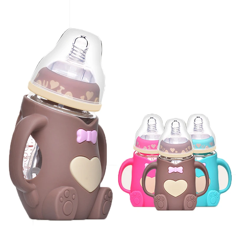 

240ml Baby Silicone Milk Feeding Bottle Mamadeira Vidro BPA Free Safe Infant Juice Water Feeding Bottle cup Glass Nursing Feede