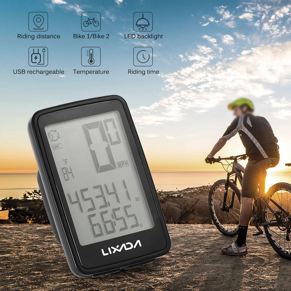 Lixada Wireless Bike Computer USB Rechargeable Cycling Speedometer Odometer Rainproof Bicycle Computer Stopwatch Accessories