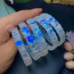 Natural Blue Moonstone Clear Rectangle Beads Bracelet Bangle Moonstone WomenFashion Stone Healing AAAAA