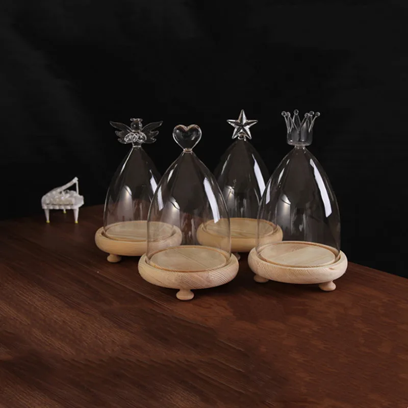 10*15cm Different Top Glass Dome Vase Home Decoration Three Legs Log Base Transparent Cover Friend Favor Gift Wedding Live Prop