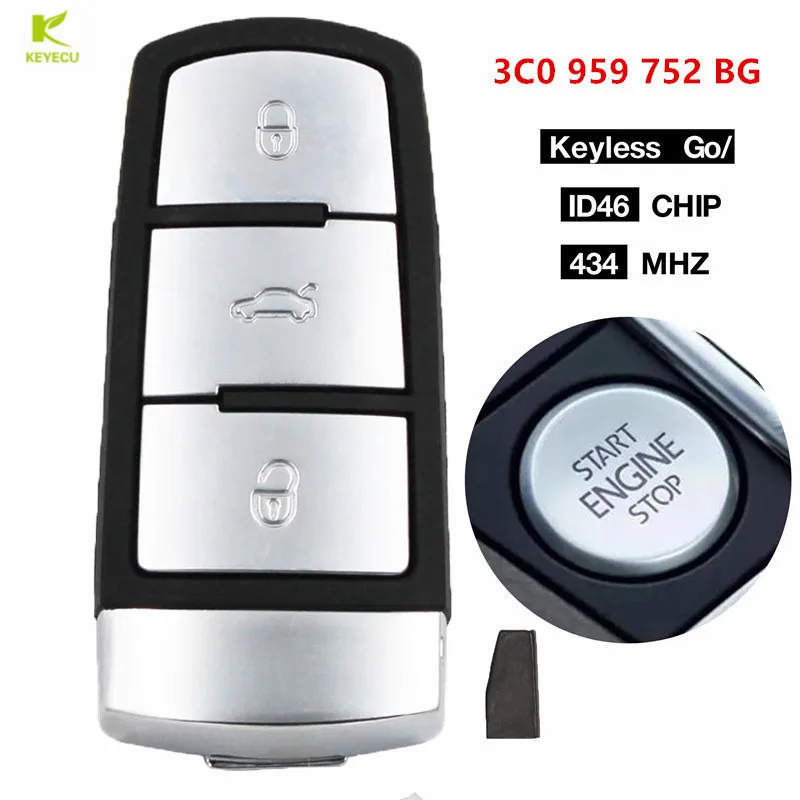 KEYECU Replacement Keyless 3Button Smart Remote Key 433MHz ID46 for Volkswagen B6/CC Magotan /Passat 2009-2013 3C0 959 752 BG