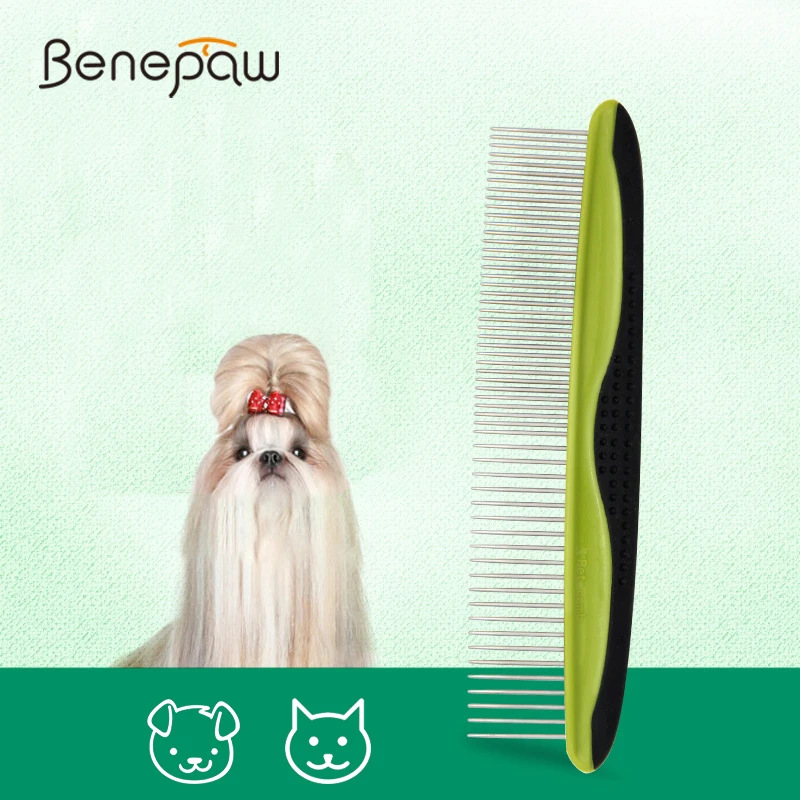 

Профессиональная расческа для домашних питомцев Benepaw из нержавеющей стали, безопасная, с круглыми зубцами, нескользящая щетка для щенков и собак, удаляемые узлы, свободная грязь из меха