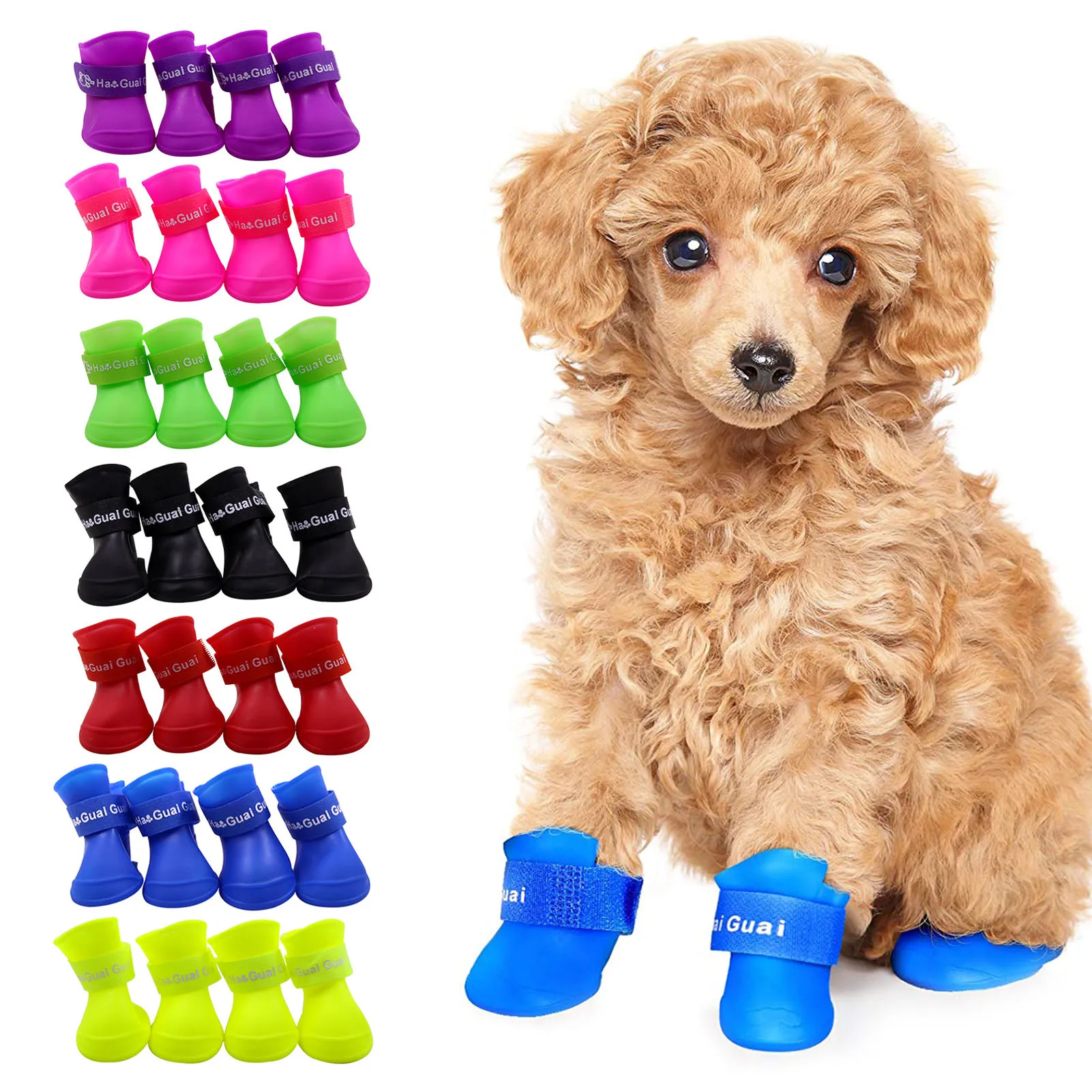 4pcs Pet Dog Shoes Waterproof Rain Boots Pet Shoes For Dog Puppy Rubber Boots Candy Color Non-slip Puppy Shoes Pet Products