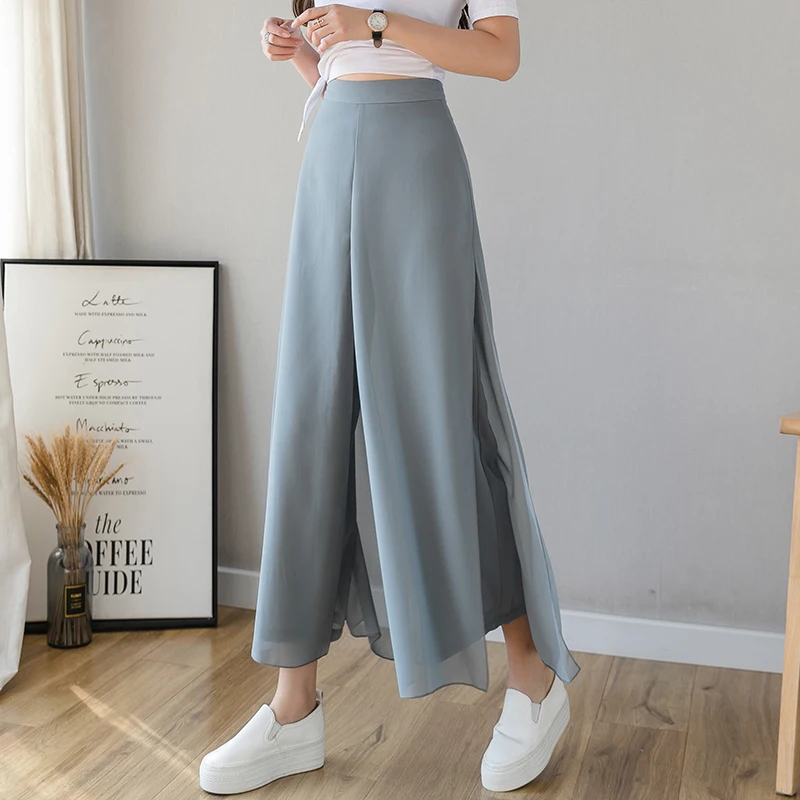 Wide Leg Pants Women Thin Loose Side-slit Y2K Zipper Chiffon Design Ankle-Length Pure Color Purple All-match Summer New Harajuku