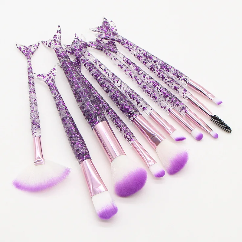 Mermaid Glitter Shinny Crystal 10PCS Makeup Brush Set Cosmetic Beauty Powder Brush Concealer Eye Shadow Complete Makeup Tool Kit