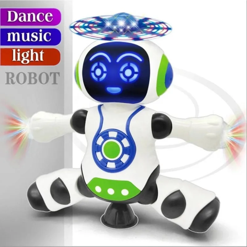 Robot électronique à musique éblouissante pour enfants, jouet éducatif intelligent avec lumières Led et Rotation de 360 degrés