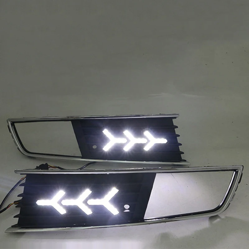 1 Pair For Volkswagen VW Lavida 2013 2014 with Yellow Trun Signal Light Blue Night Lamp LED DRL Daytime Running Light