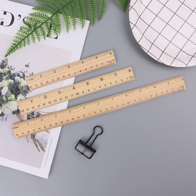 15cm /20cm/ 30cm Wooden Ruler Double Sided Student Learning Stationery straight rule School Office Measuring Tool C26