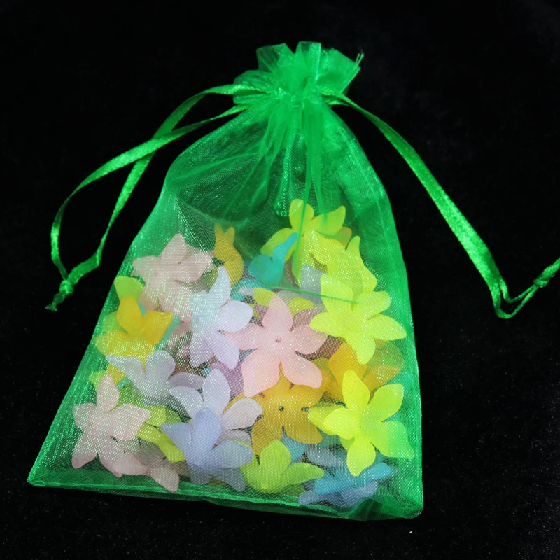 100pcs Green Organza Bags Delicate Solid Bags Cute 13x18cm Custom Logo for extra charge Jewelry Kids Candy Package Newest Design