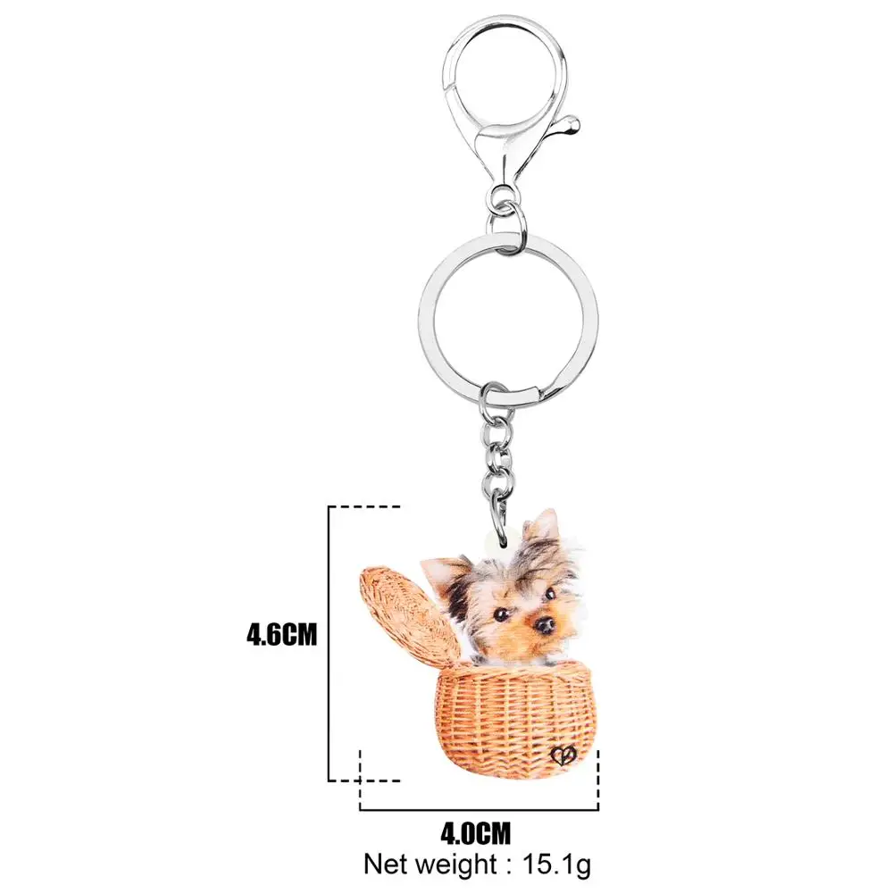 Bonsny Acrylic Brown Cute Yorkshire Dog Keychains Key Ring Pet Animal Key Chain Jewelry For Women Kids Girls Gift Car Accessory