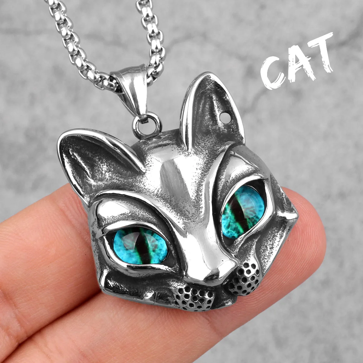 Animal Cat Blue Eyes Long Men Necklaces Pendants Chain Punk for Boyfriend Male Stainless Steel Jewelry Creativity Gift Wholesale