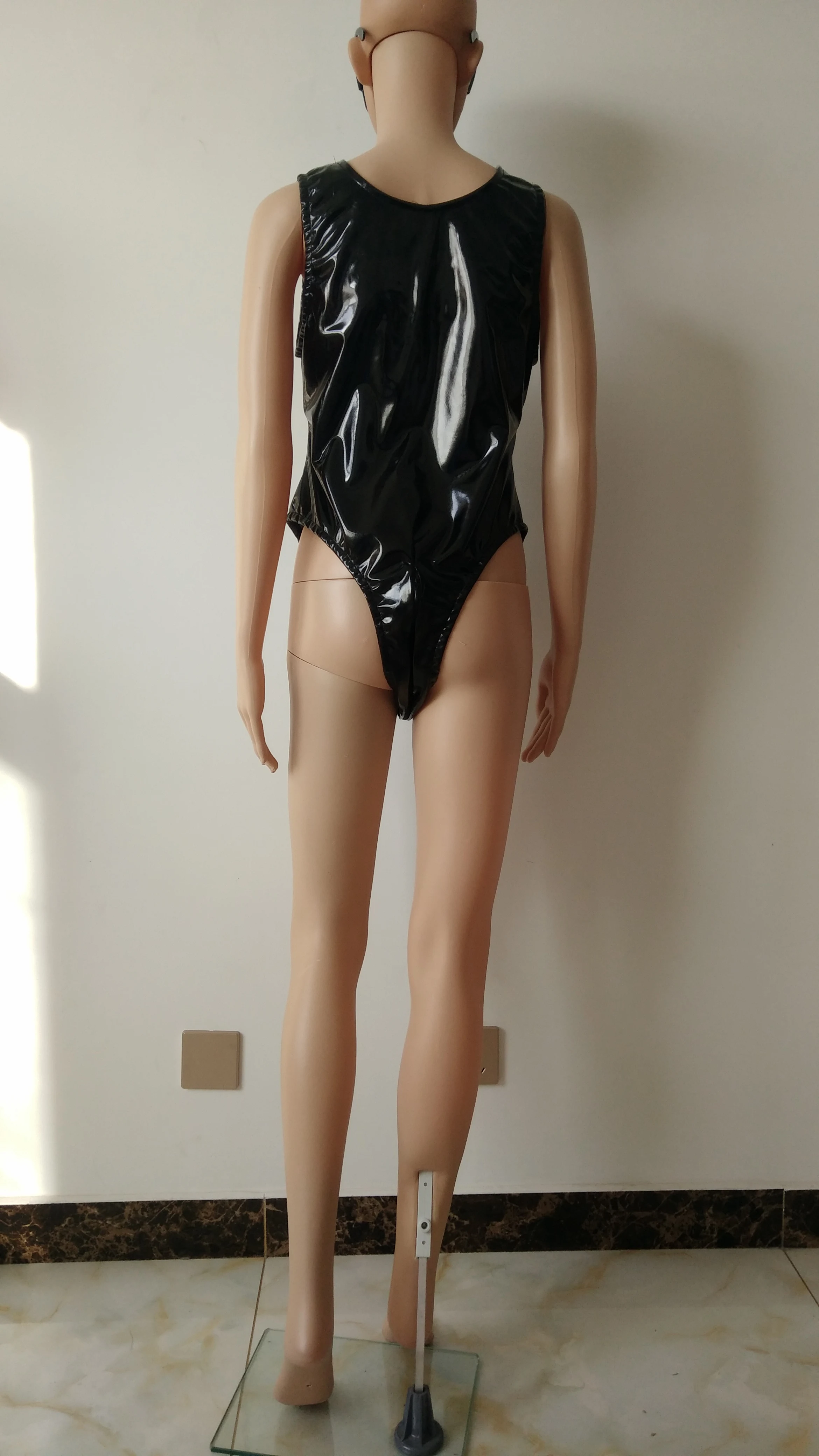 New Womens Lingerie Sexy Costumes Open Bust Sissy Catsuit Wetlook See-through PVC Faux Leather Zipper Crotch Teddy Bodysuit